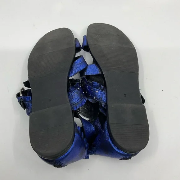 MJUS Prime Metallic Blue Leather Studded Gladiator Sandals - Picture 7 of 7